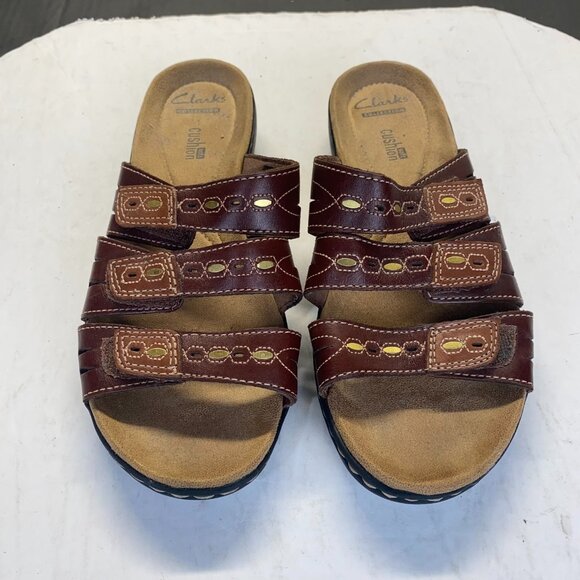 Clarks Collection Women's Sandals Brown Leather Slip On Size 6.5 M,Comfort - Picture 1 of 12